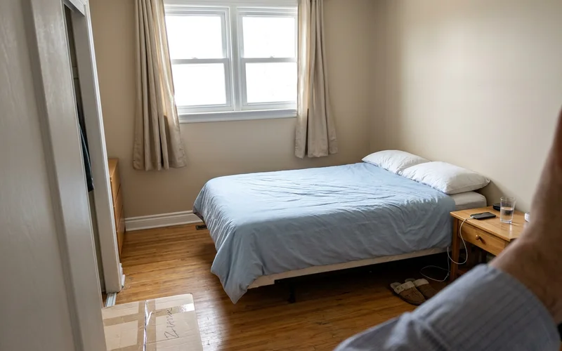 Clean, cleared bedroom after a sharps sweep