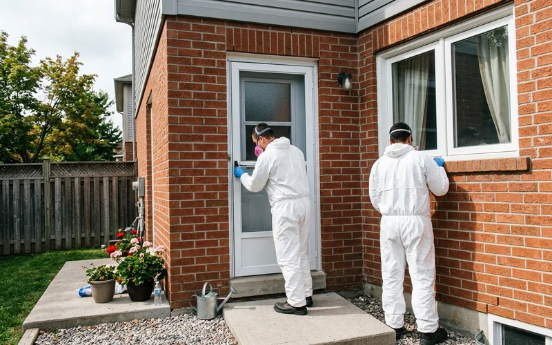 Crew lead checking a locked back door of a vacant house