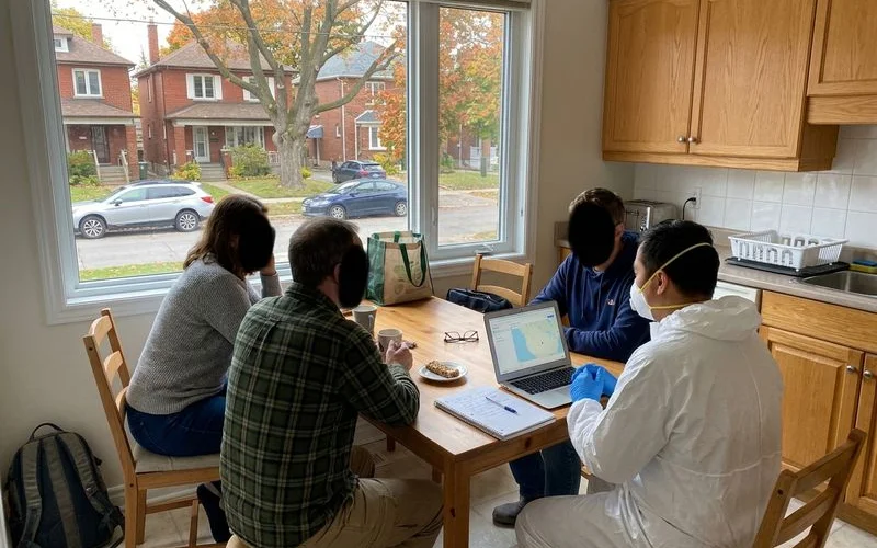 Family members around a kitchen table planning next steps