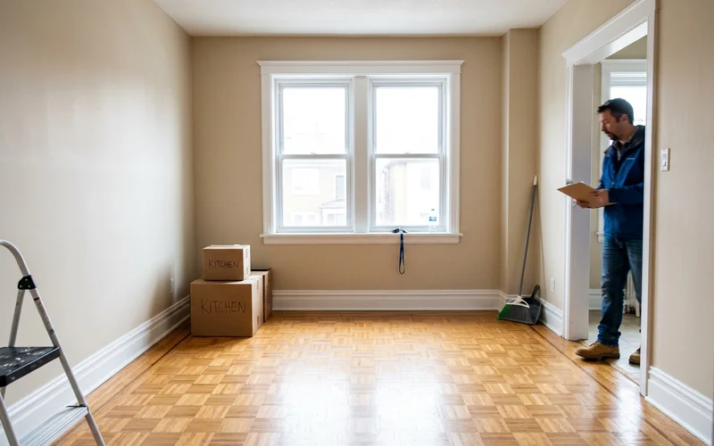 Cleared, cleaned rental living room ready for re-inspection