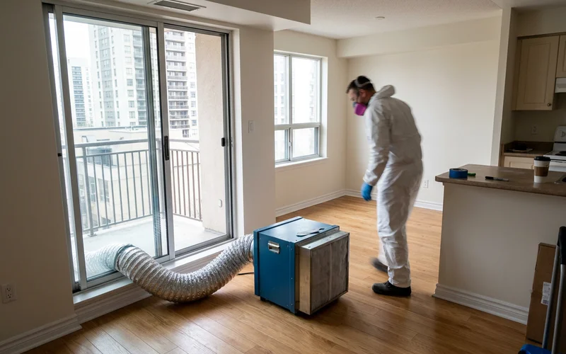 HEPA negative air machine running in a cleared condo unit