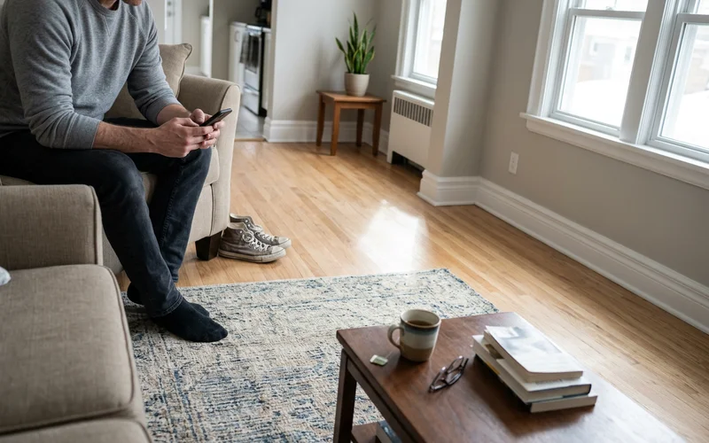 Restored clean hardwood floor in a calm living room