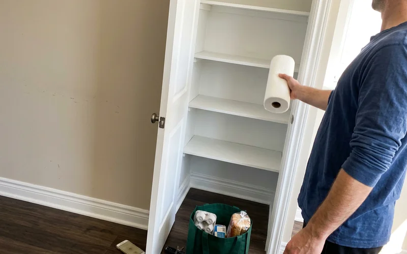 Sealed baseboards and clean pantry shelves after pest cleanup