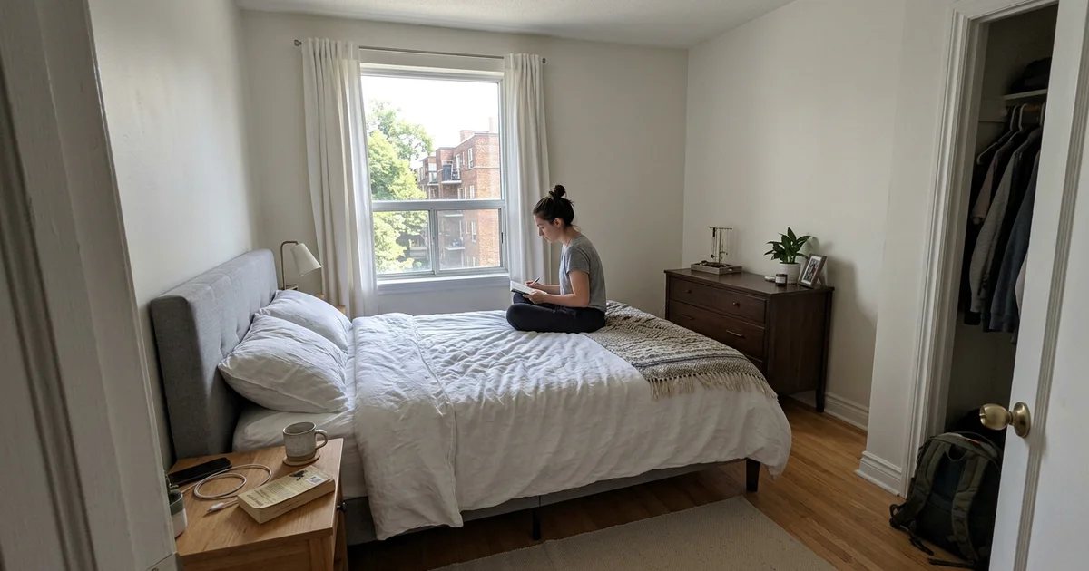 Calm, freshly cleaned bedroom with open curtains and morning light