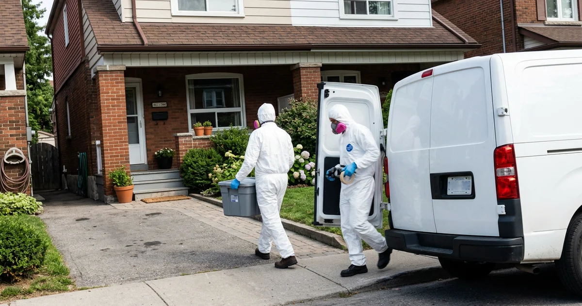 Two crew members in plain clothes arriving at a Toronto semi from an unmarked van