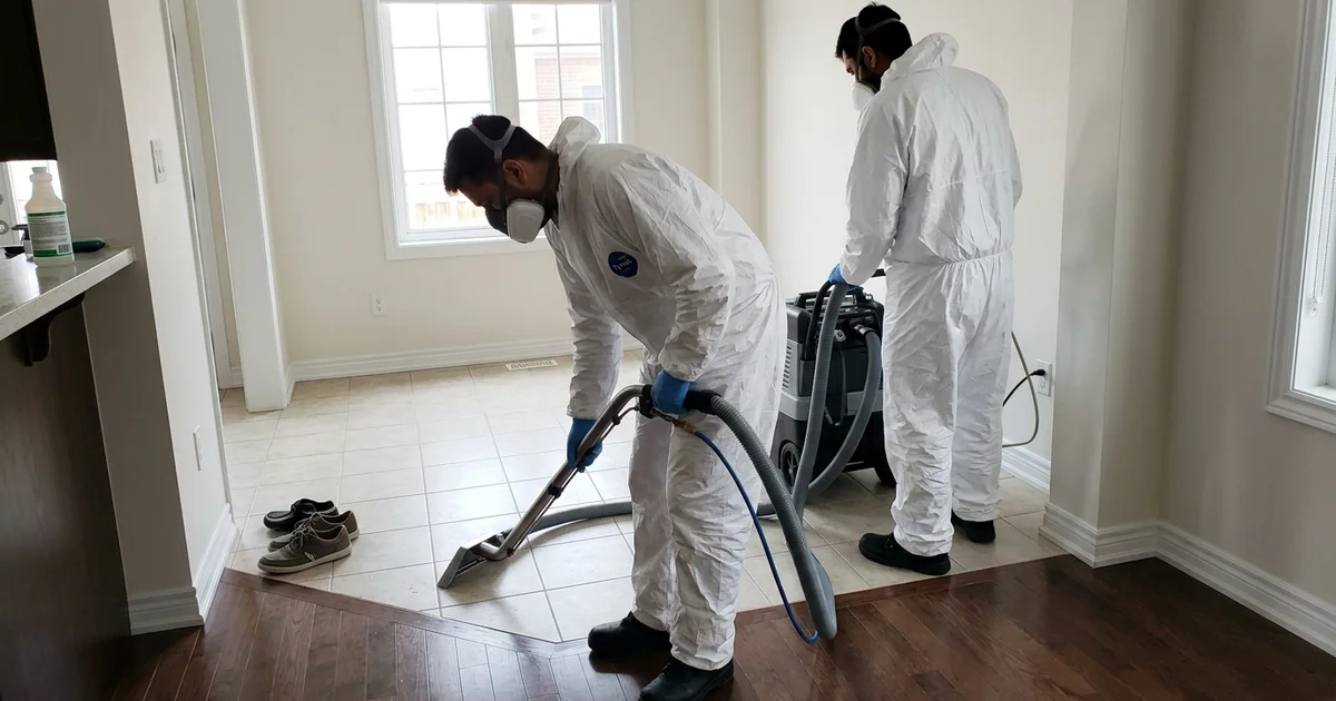 Two crew members operating a steam extractor on a clean floor