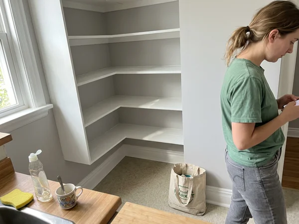 Clean pantry shelves and sealed baseboards