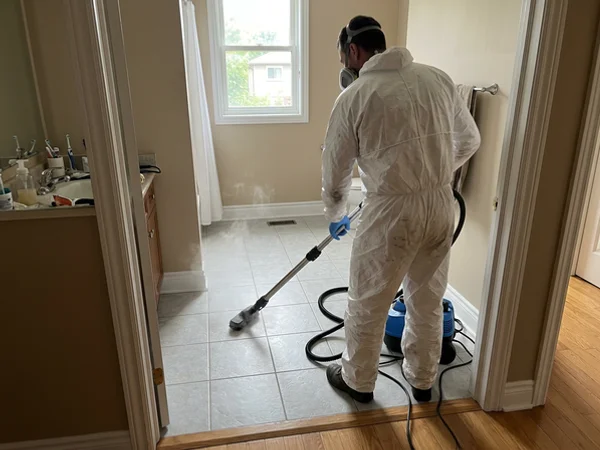 Dry vapor steam treatment on a tiled floor