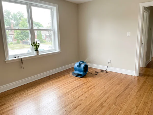 HEPA air mover running in a sanitized living room