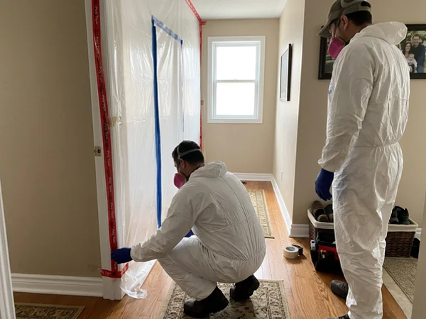 Poly containment with a zippered door in a hallway