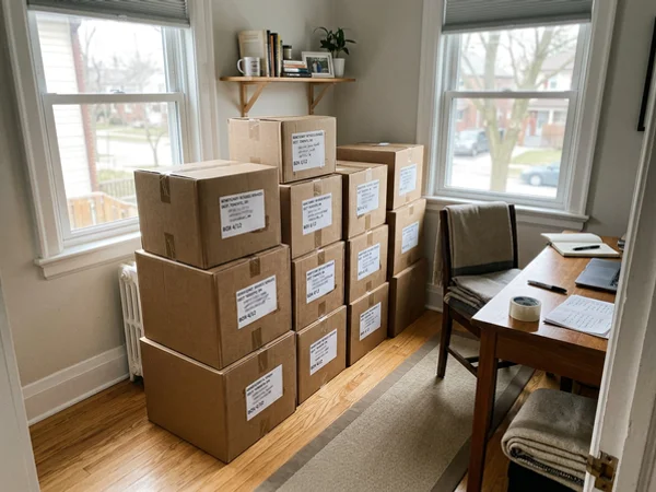 Sealed boxes labelled for beneficiaries