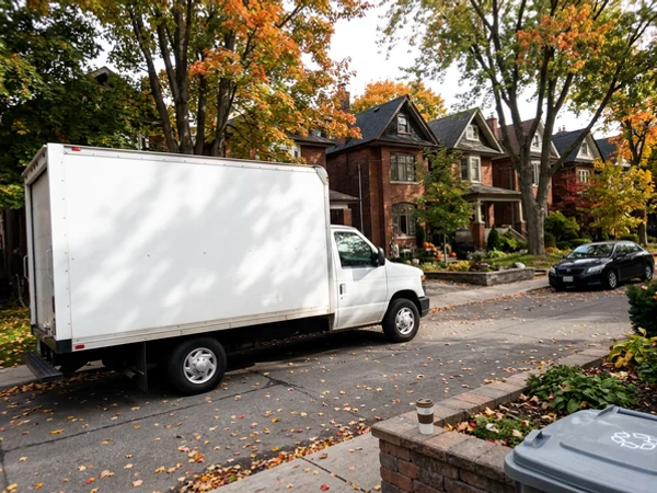 Unmarked white box truck on a residential street