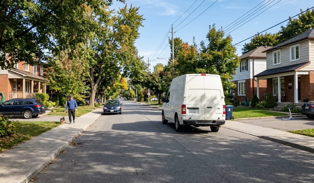 Unmarked white van on a quiet GTA residential street